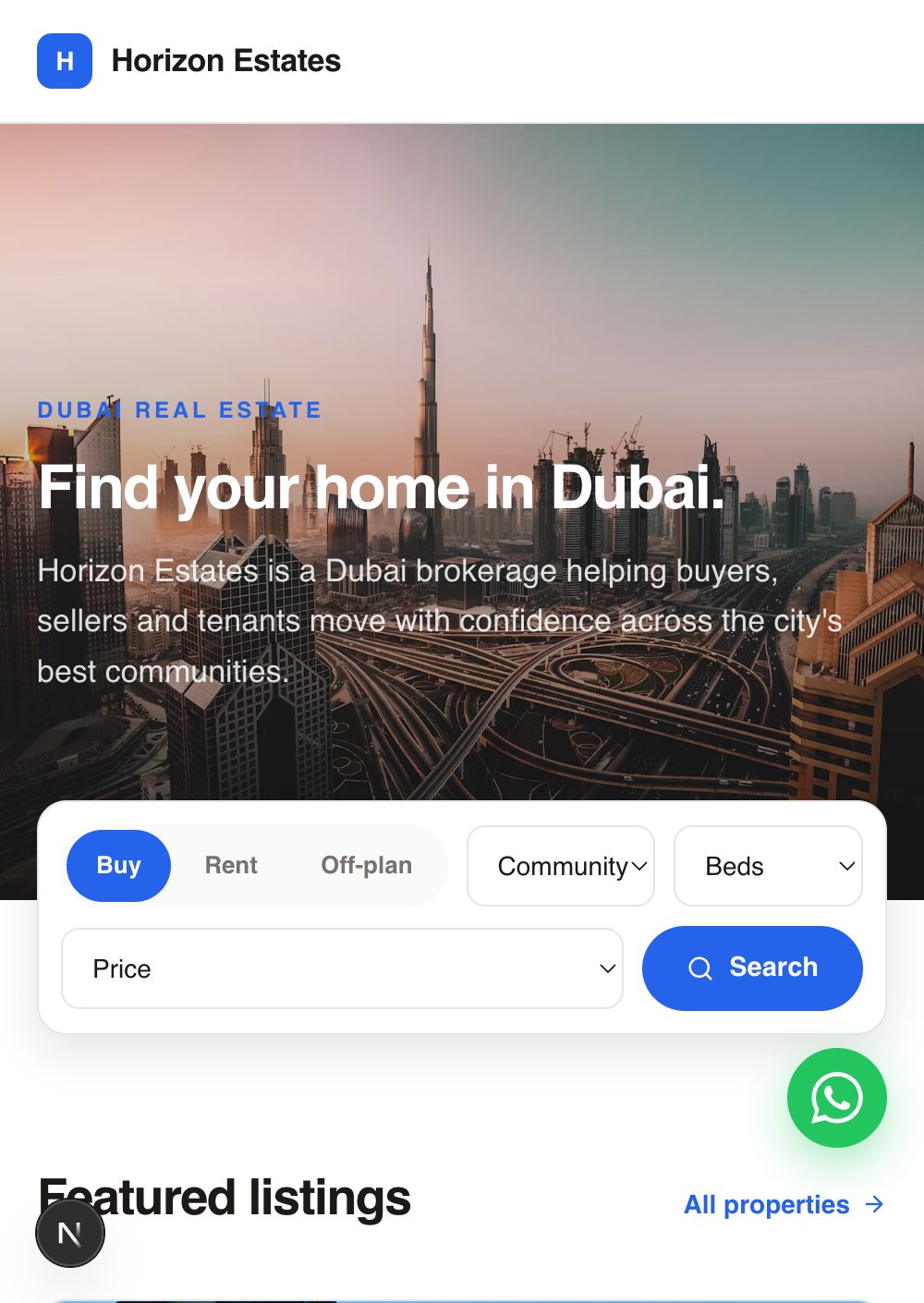 The same site on mobile
